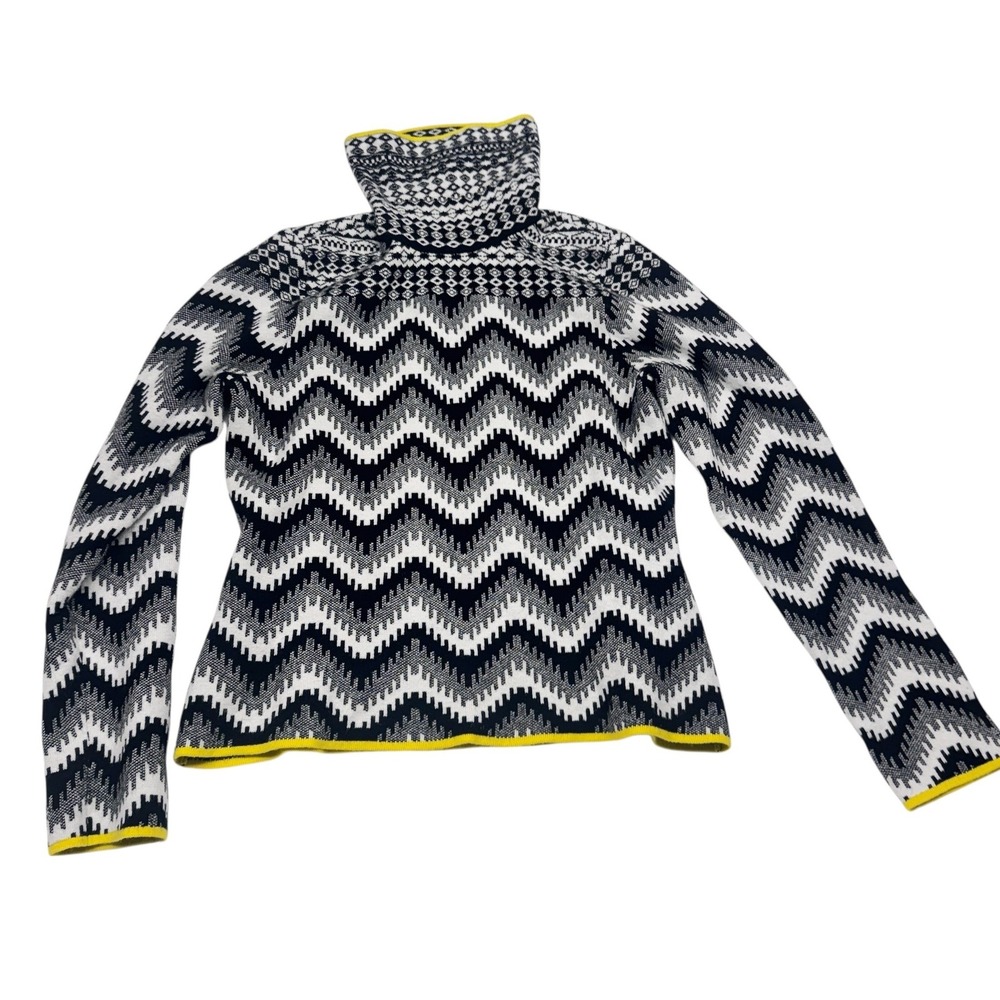 Maeve Ski Slope turtleneck sweater Anthropologie black white zig zag yellow XL